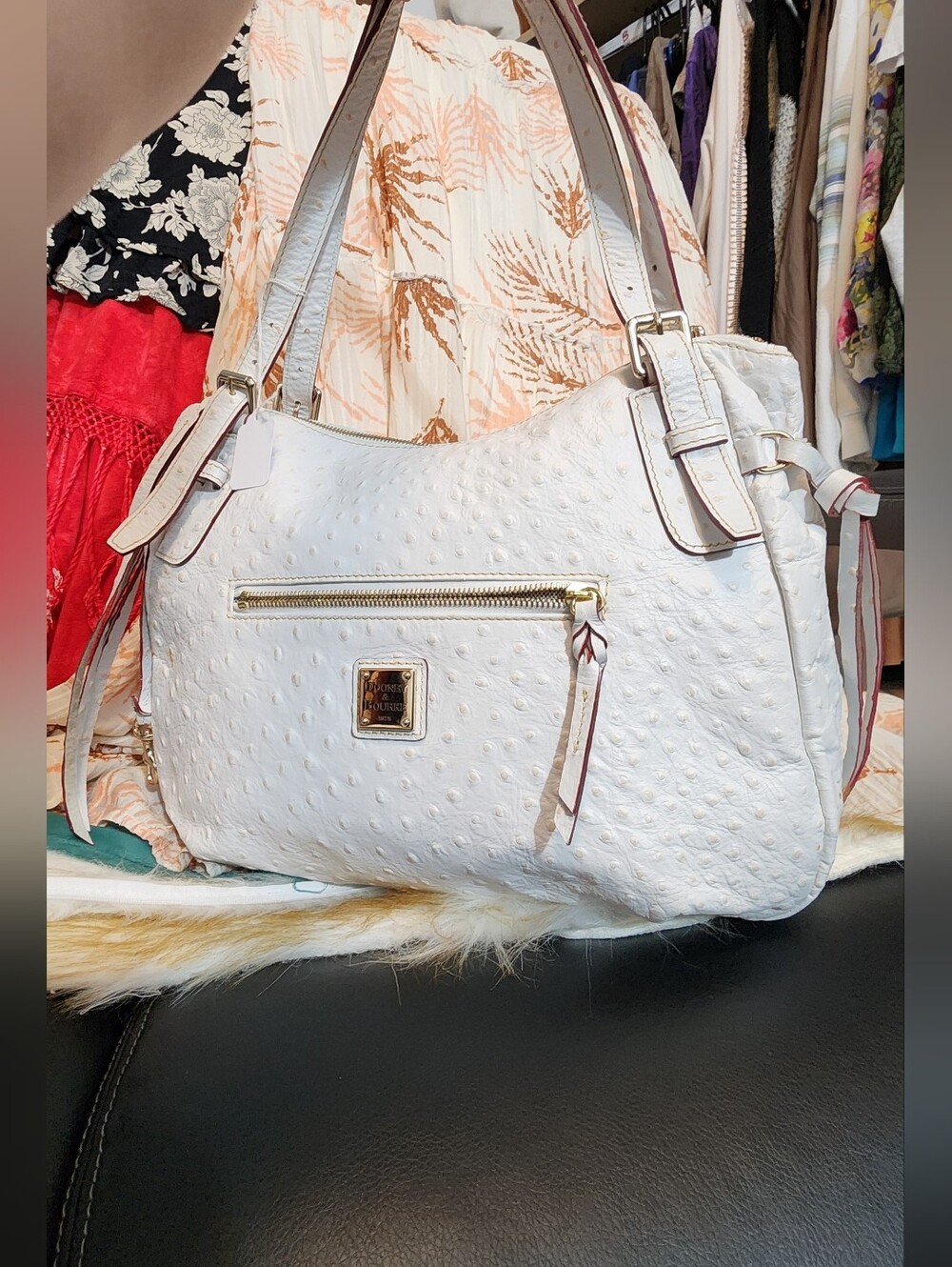 Dooney & Bourke White Textured Shoulder Bag with Gold Hardware